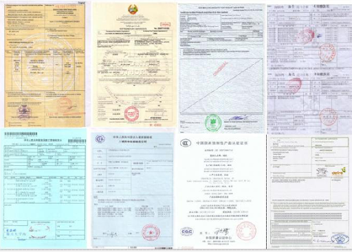 A sample set of export documents (Bill of Lading, Commercial Invoice, Packing List, Certificate of Origin, Import License) laid out in a checklist format.