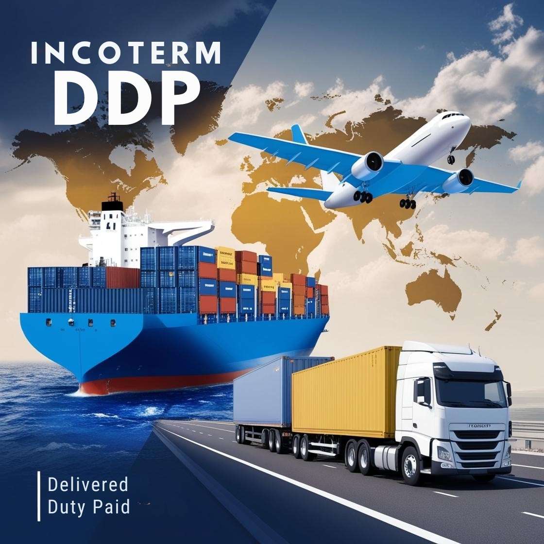 modern minimalist infographic illustrating the DDP Incoterm