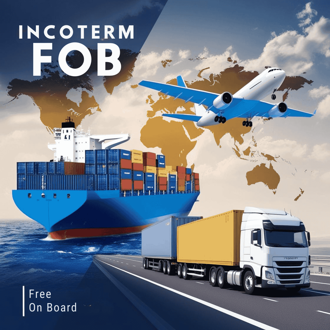 modern minimalist infographic showing FOB Incoterm